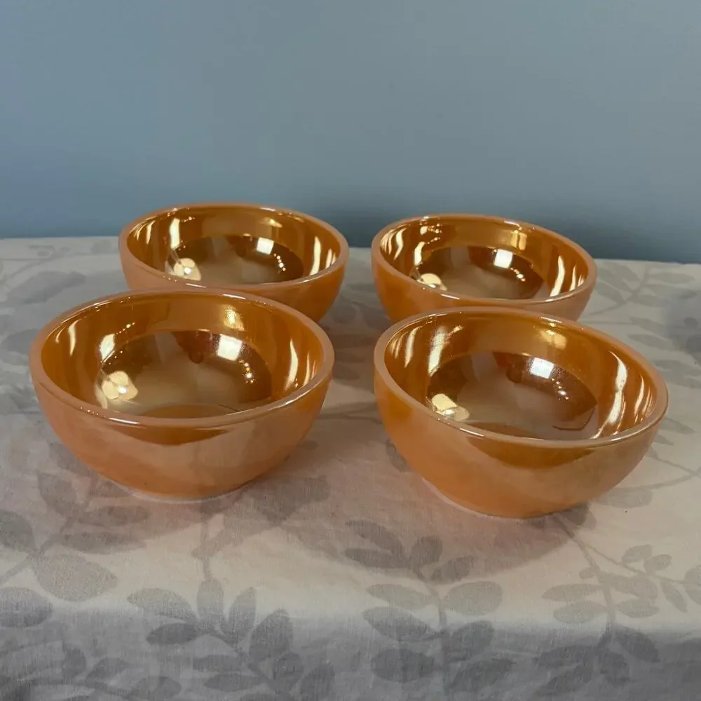 Fire-King Peach Lustre Berry Bowls Set of 4 Vintage Anchor Hocking USA